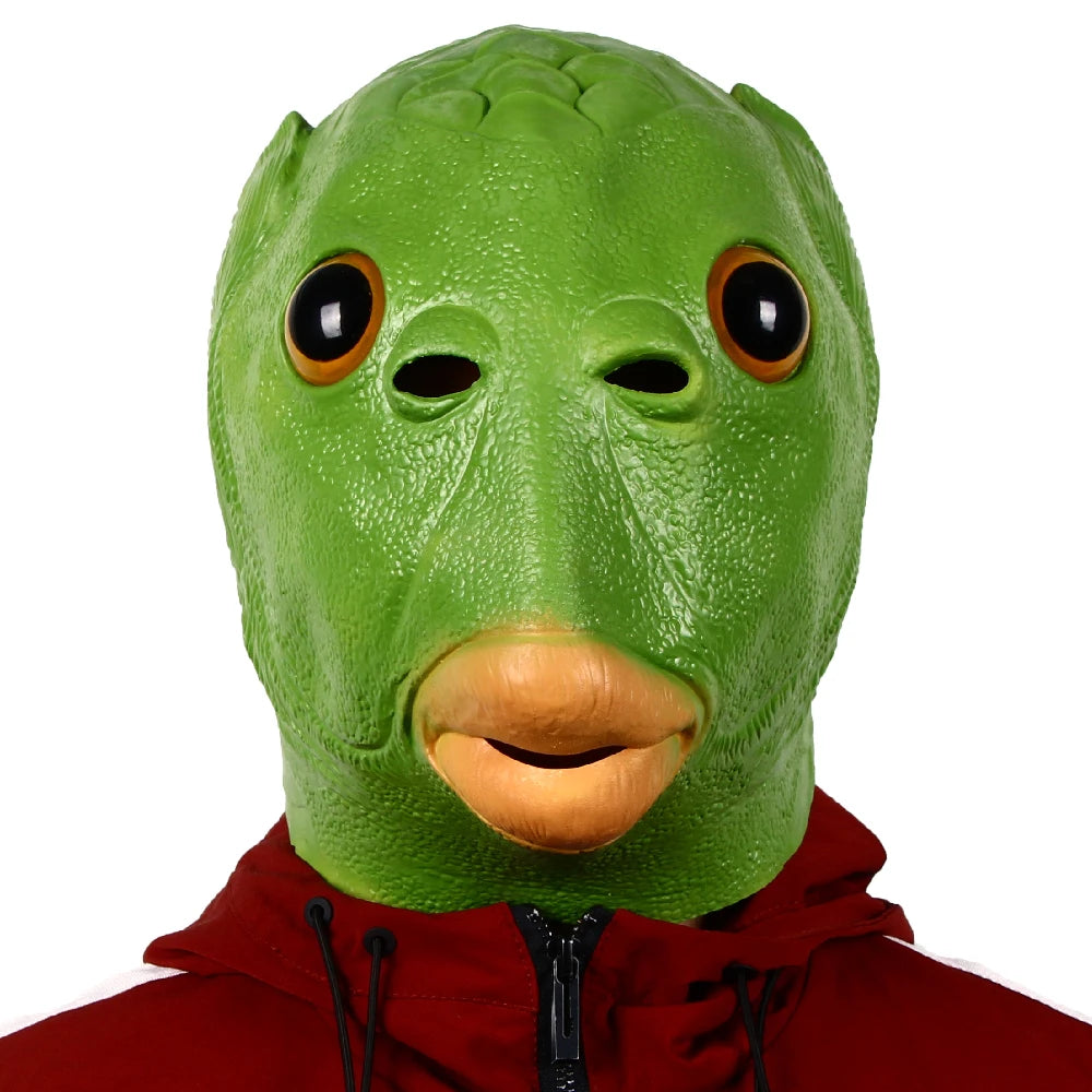 Funny Green Fish Head Mask for Adult Carnival Party Latex Halloween Cosplay Costume Mask Masquerade Cosplay Masks Scary Mask