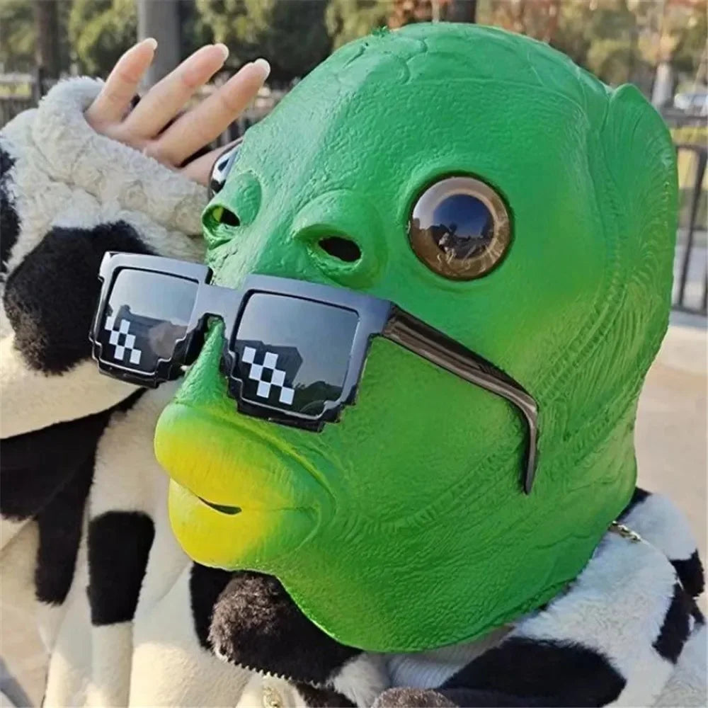 Funny Green Fish Head Mask for Adult Carnival Party Latex Halloween Cosplay Costume Mask Masquerade Cosplay Masks Scary Mask
