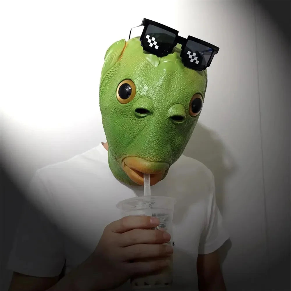 Funny Green Fish Head Mask for Adult Carnival Party Latex Halloween Cosplay Costume Mask Masquerade Cosplay Masks Scary Mask