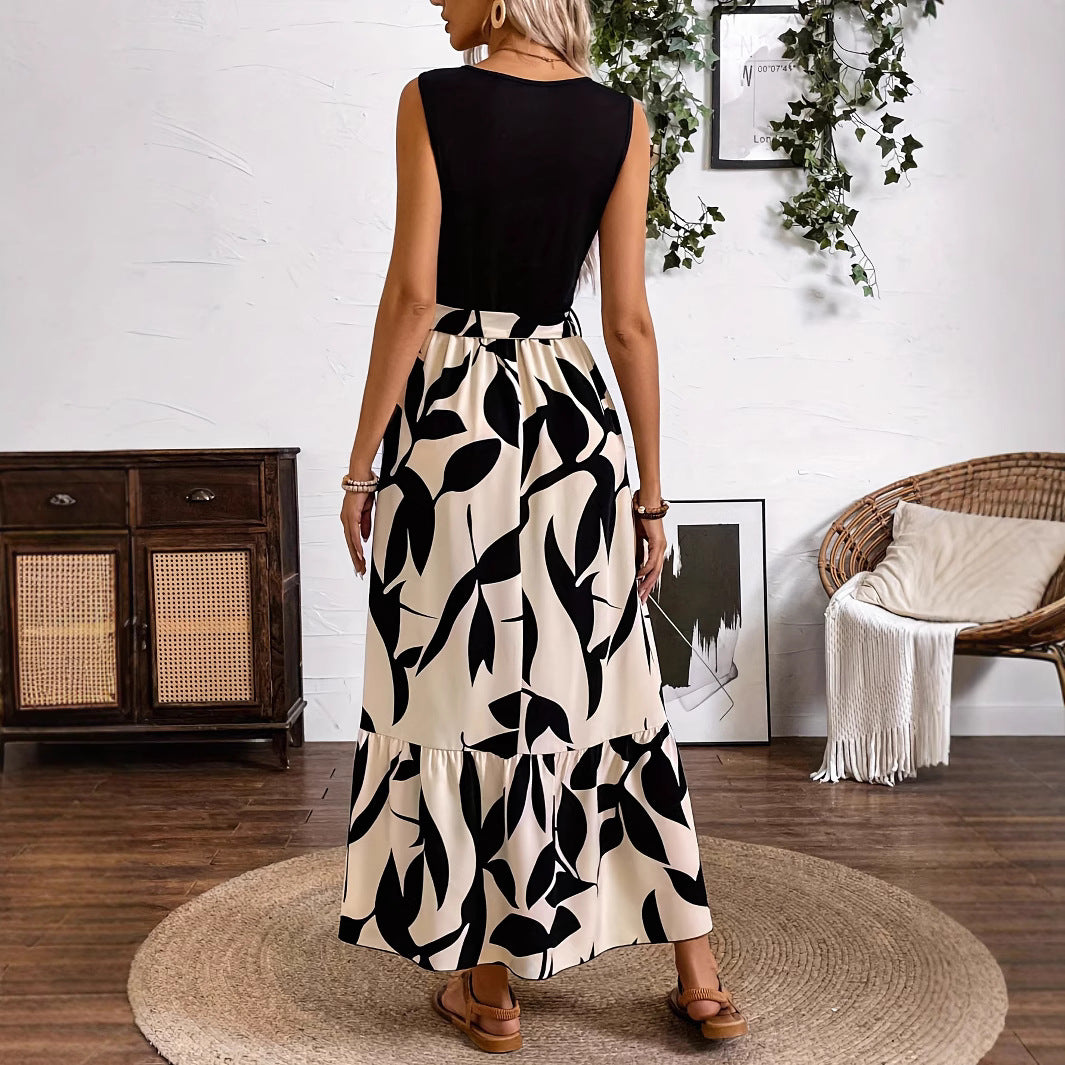Spring And Summer Fashion Print Stitching Dress