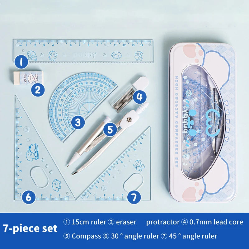 Cartoon Cute Student Rulers Protractor Compass Clear Scale Precise Accurate Math Geometry Set Stationery School Supplies