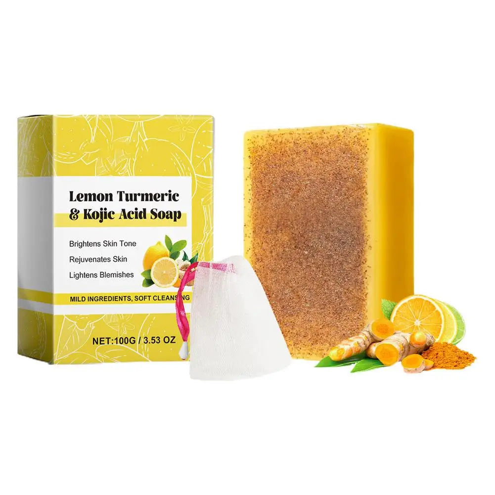 Lemon Turmeric Kojic Acid Soap - Handmade, Exfoliating, Brightening, 100g