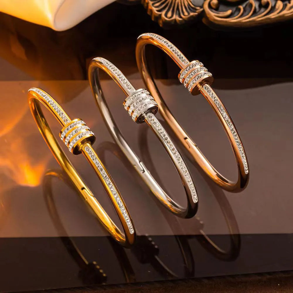 Luxury Gold-Plated Stainless Steel Crystal Wrap Bangle - Handmade, Non-Tarnish, Hypoallergenic Women's Bracelet