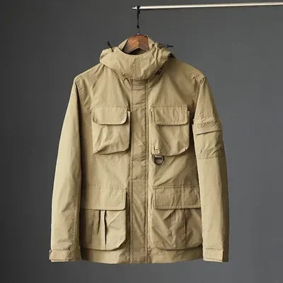 Men Outdoor Hiking Jacket Climbing hunting Waterproof Hooded Windbreaker Coat Spring Autumn Thin Multi-pocket Cargo Jacket