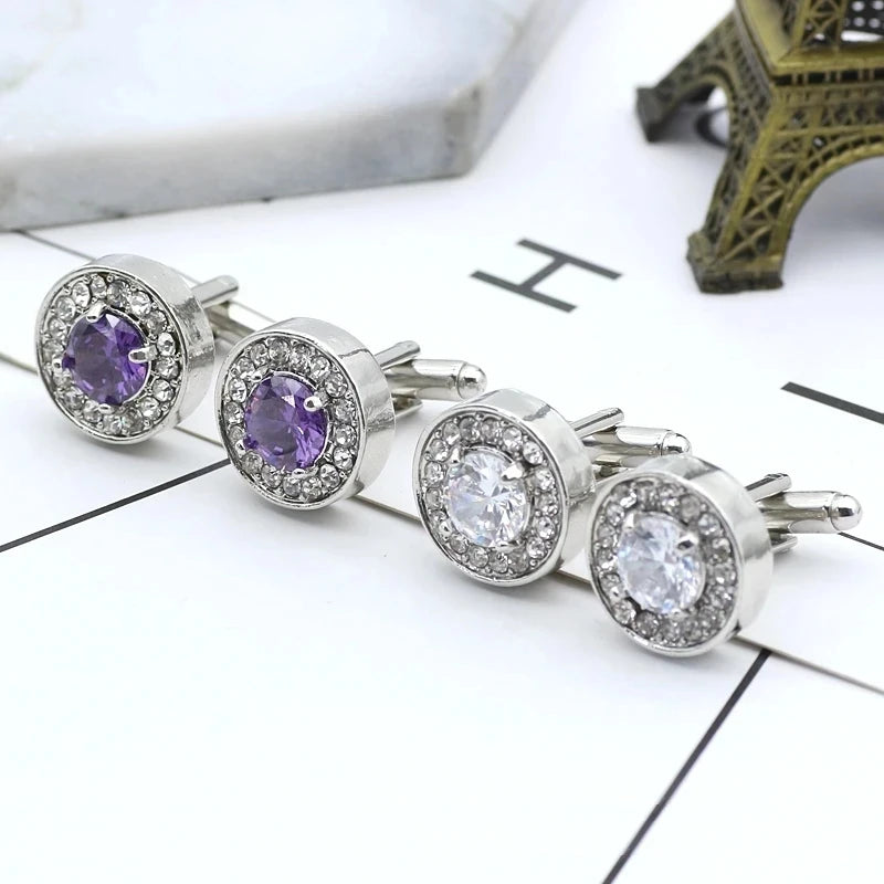 Luxury Men's Cufflinks 2025 - Crystal & Enamel Round Design for Formal Shirts & Special Occasions