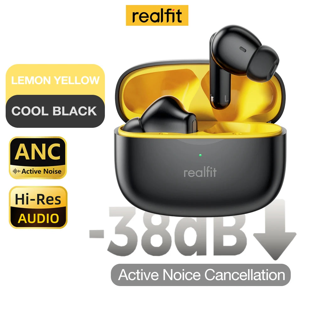 Realfit F3 Bluetooth Earphones ANC Active Noise Cancellation Wireless Earbuds ENC Call HIFI Stereo Superb Bass Sport Gaming