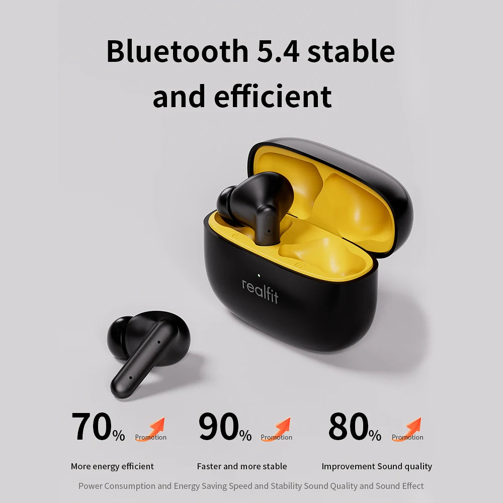 Realfit F3 Bluetooth Earphones ANC Active Noise Cancellation Wireless Earbuds ENC Call HIFI Stereo Superb Bass Sport Gaming