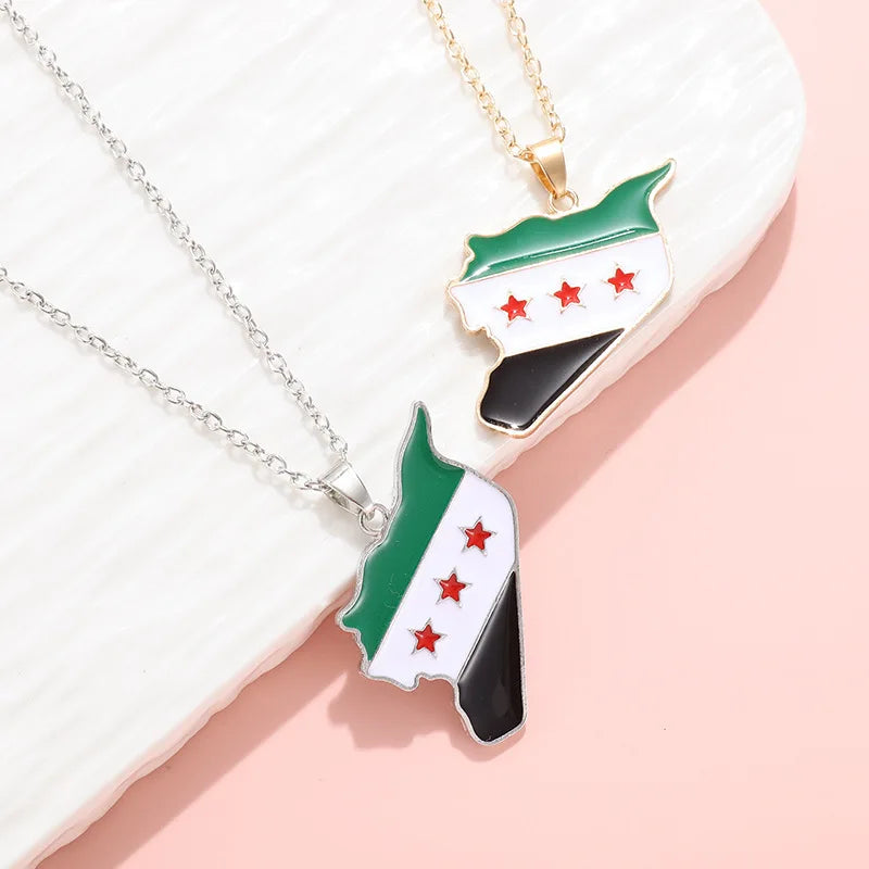 Syria Map Flag Pendant Necklace & Keychain - Unisex Alloy Jewelry for Men & Women | Fashion Keyring, Choker & Bag Charm Gift