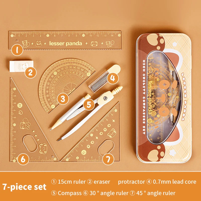 Cartoon Cute Student Rulers Protractor Compass Clear Scale Precise Accurate Math Geometry Set Stationery School Supplies