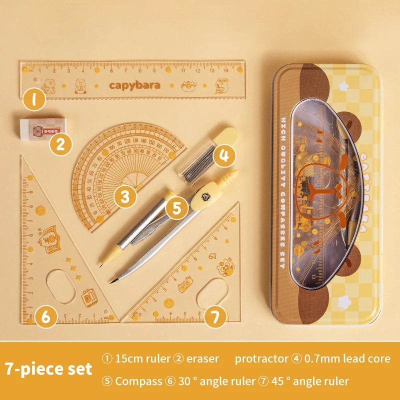 Cartoon Cute Student Rulers Protractor Compass Clear Scale Precise Accurate Math Geometry Set Stationery School Supplies