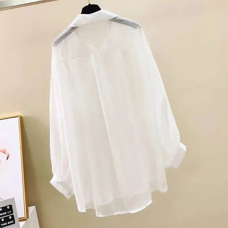 Summer Sunscreen Shirt Elegant Perspective Thin Chiffon Women's Cardigan