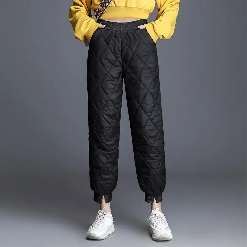 Trousers Women's Outerwear 2024 Winter New Style Thickened Warm Slimming Bunded Feet Pants Loose-fit Pants