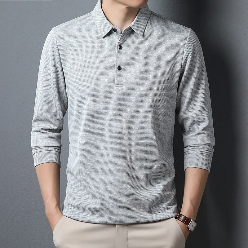 Men's Business Casual Polo Long Sleeve T-shirt Summer Comfortable Top