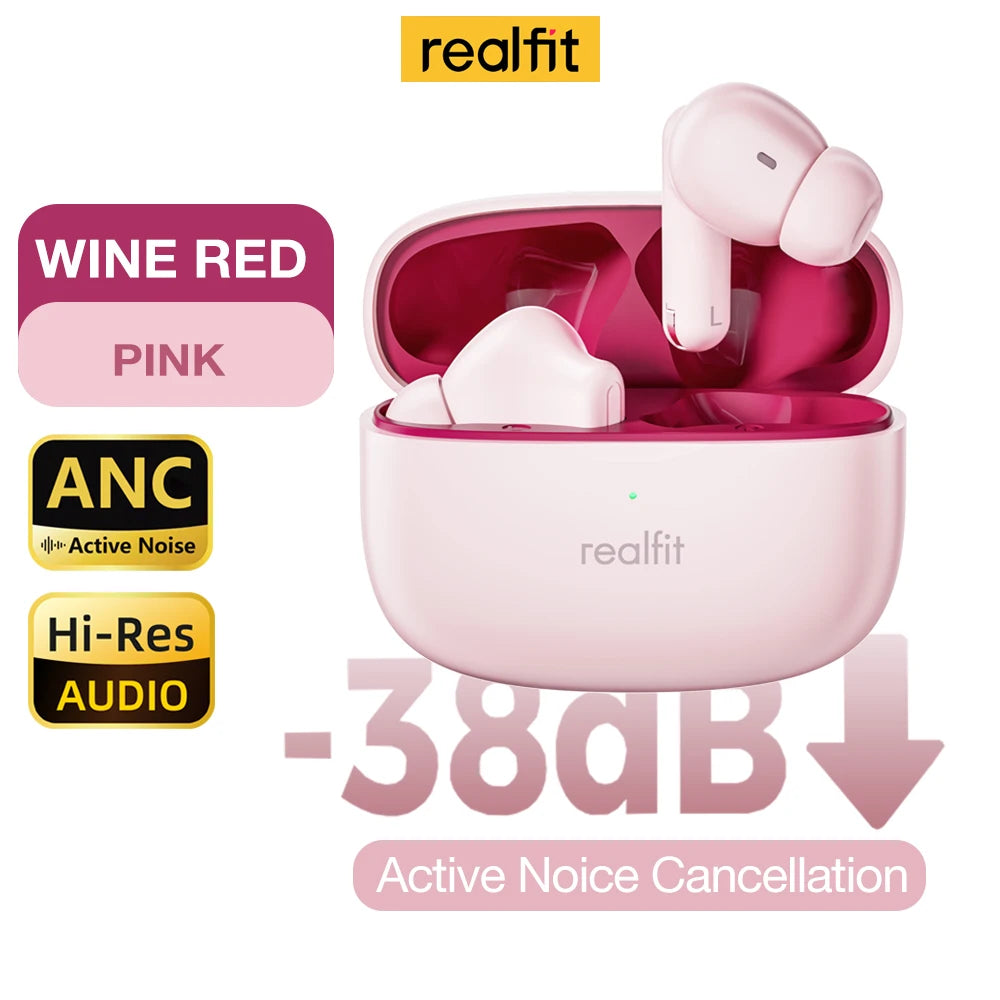 Realfit F3 Bluetooth Earphones ANC Active Noise Cancellation Wireless Earbuds ENC Call HIFI Stereo Superb Bass Sport Gaming