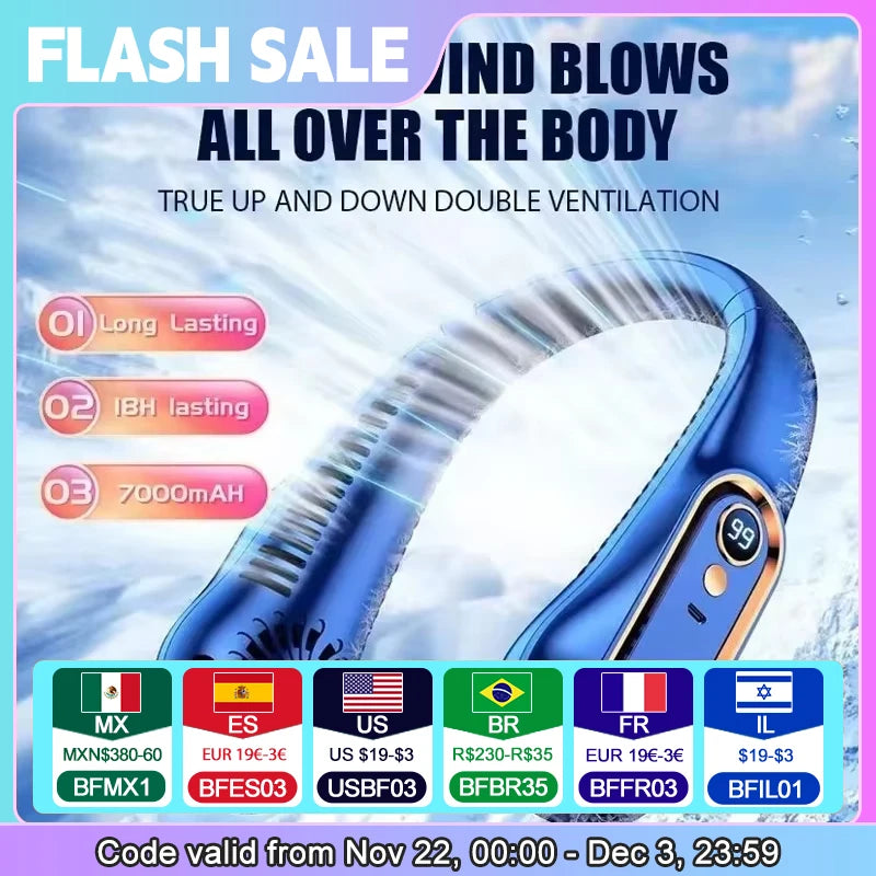 Neck Bladeless Fan Mini Ultra Long Life Portable Lazy Silent Fan Usb charging Power 5 Gear