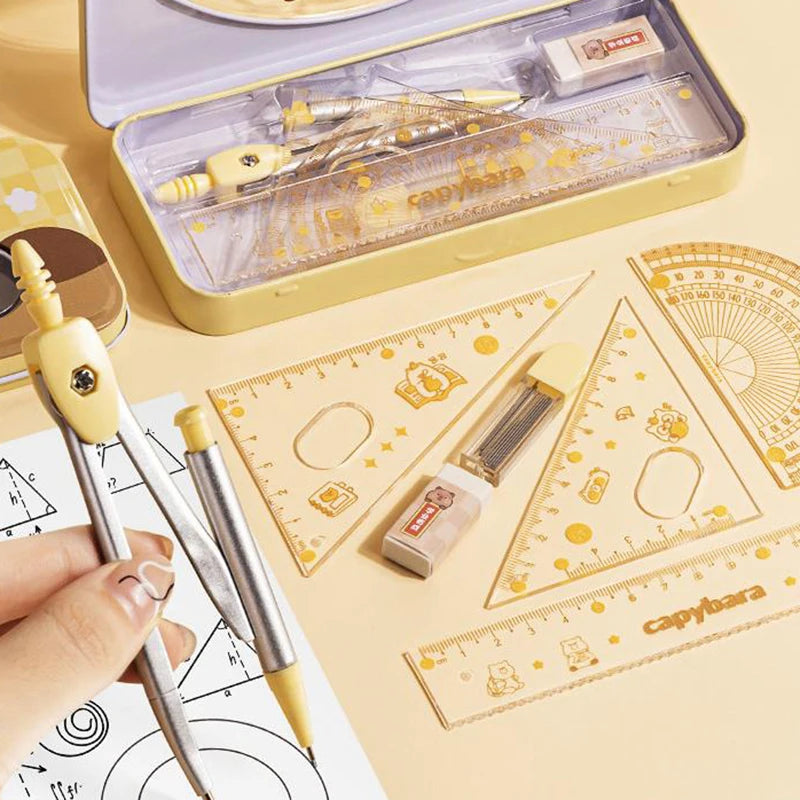 Cartoon Cute Student Rulers Protractor Compass Clear Scale Precise Accurate Math Geometry Set Stationery School Supplies