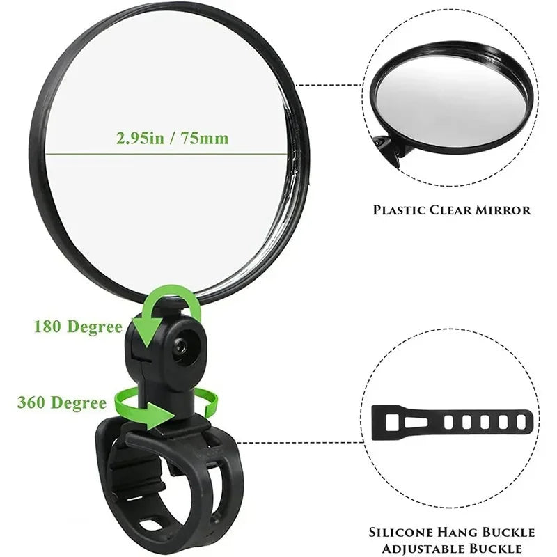 Bicycle Rearview Mirror 360 Degree Rotation Convex Mirror Handlebar Mount Cycling Bike Rear View Mirrors Bicycle Accessories