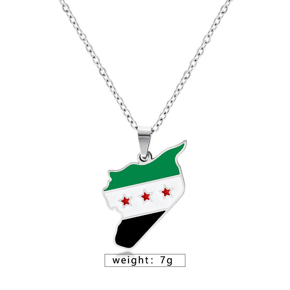 Syria Map Flag Pendant Necklace & Keychain - Unisex Alloy Jewelry for Men & Women | Fashion Keyring, Choker & Bag Charm Gift