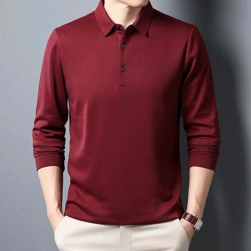Men's Business Casual Polo Long Sleeve T-shirt Summer Comfortable Top