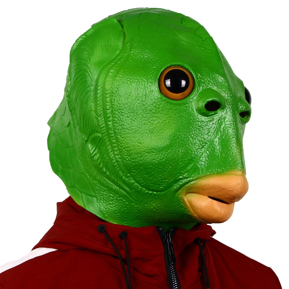 Funny Green Fish Head Mask for Adult Carnival Party Latex Halloween Cosplay Costume Mask Masquerade Cosplay Masks Scary Mask