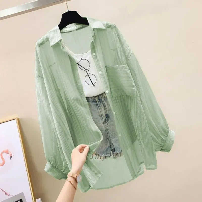 Summer Sunscreen Shirt Elegant Perspective Thin Chiffon Women's Cardigan