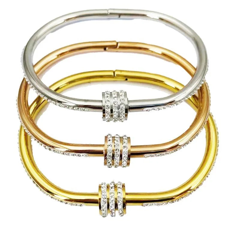 Luxury Gold-Plated Stainless Steel Crystal Wrap Bangle - Handmade, Non-Tarnish, Hypoallergenic Women's Bracelet
