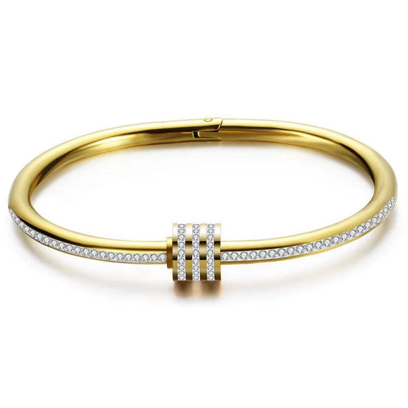 Luxury Gold-Plated Stainless Steel Crystal Wrap Bangle - Handmade, Non-Tarnish, Hypoallergenic Women's Bracelet