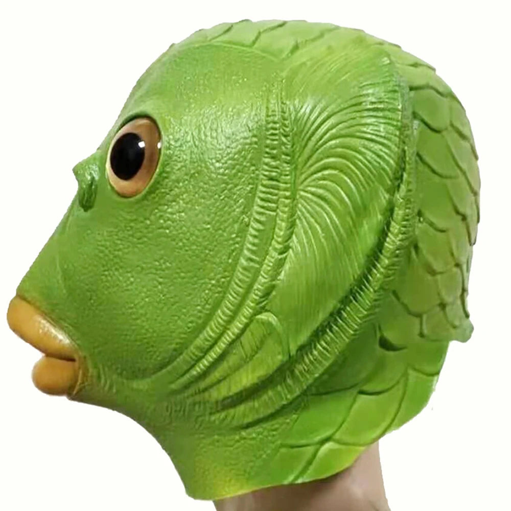Funny Green Fish Head Mask for Adult Carnival Party Latex Halloween Cosplay Costume Mask Masquerade Cosplay Masks Scary Mask