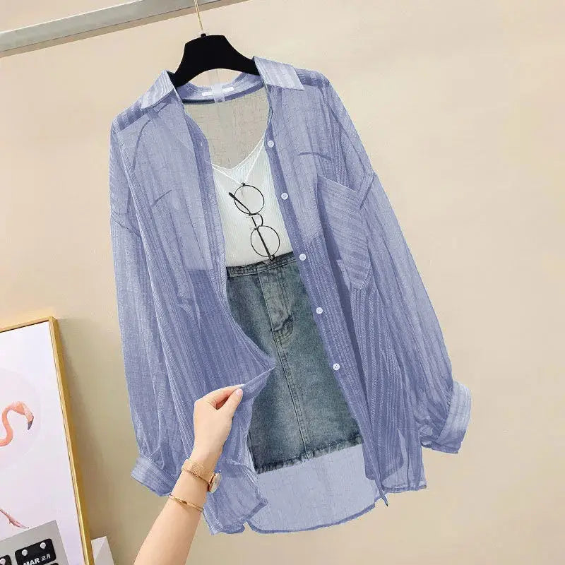 Summer Sunscreen Shirt Elegant Perspective Thin Chiffon Women's Cardigan