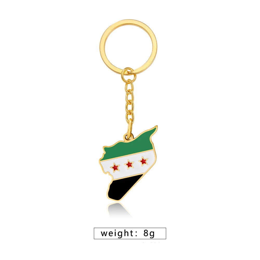 Syria Map Flag Pendant Necklace & Keychain - Unisex Alloy Jewelry for Men & Women | Fashion Keyring, Choker & Bag Charm Gift