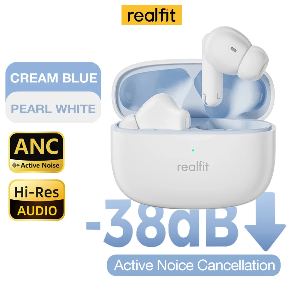 Realfit F3 Bluetooth Earphones ANC Active Noise Cancellation Wireless Earbuds ENC Call HIFI Stereo Superb Bass Sport Gaming