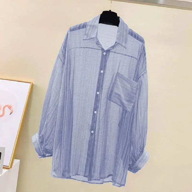 Summer Sunscreen Shirt Elegant Perspective Thin Chiffon Women's Cardigan