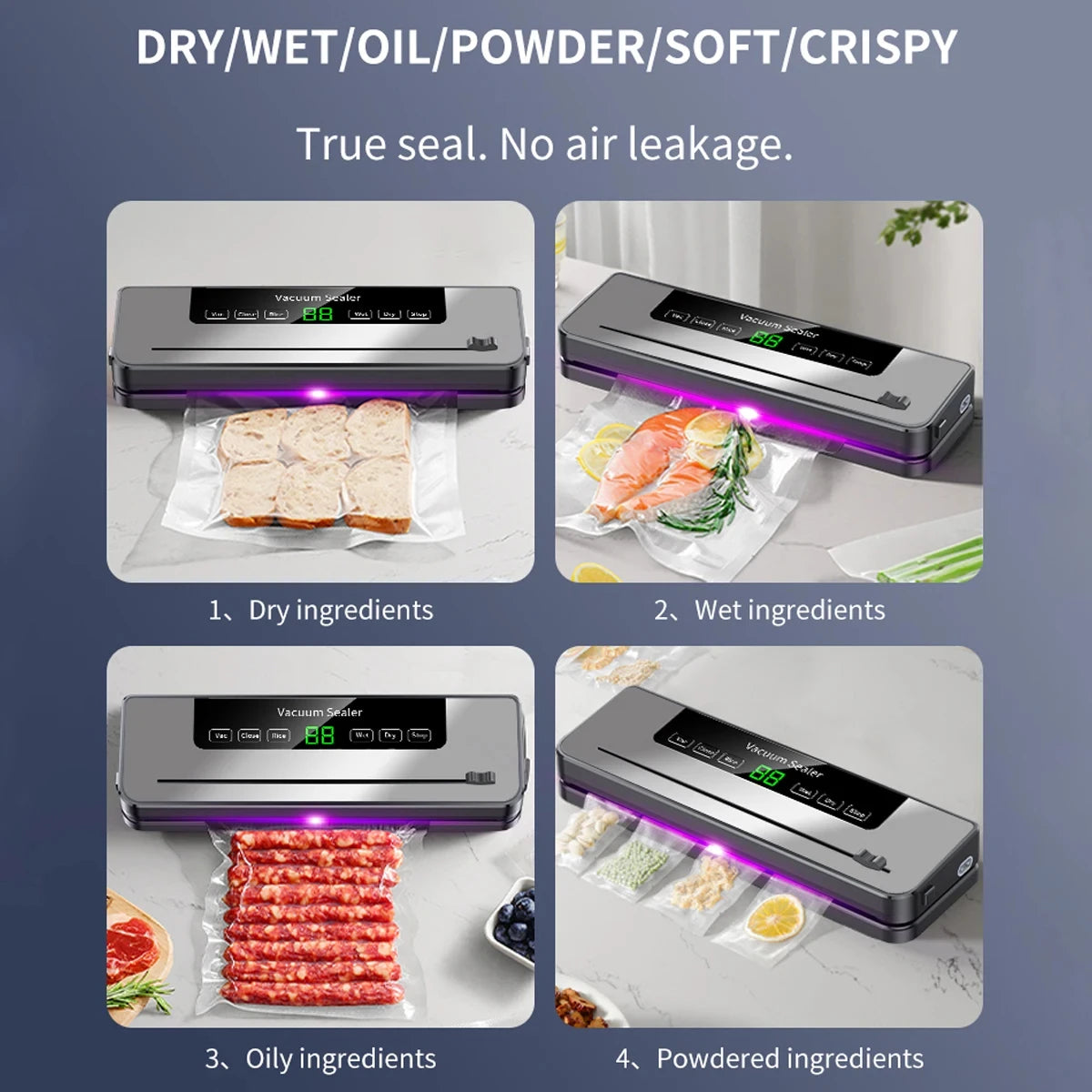 Electric Vacuum Sealer Dry/Wet Food Sealed Packaging Kitchen Food Storage Seal UV Sterilization Built-in Cutter Knife