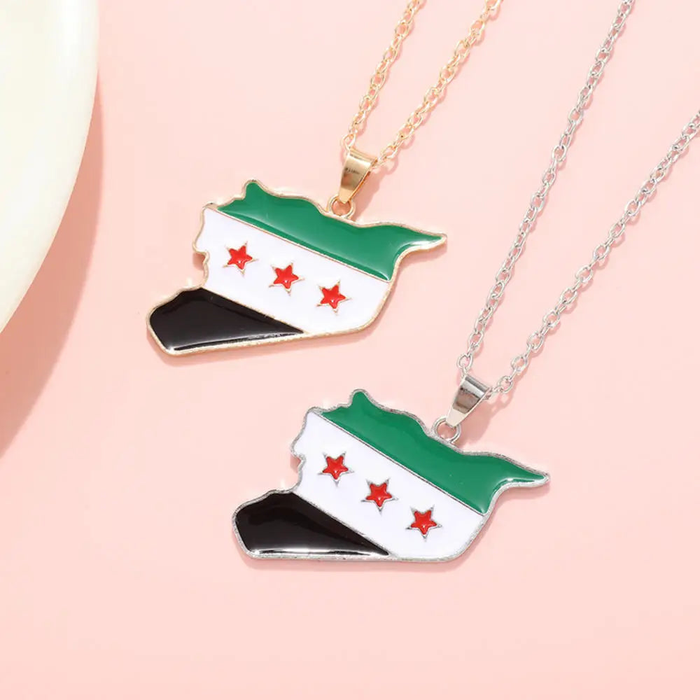 Syria Map Flag Pendant Necklace & Keychain - Unisex Alloy Jewelry for Men & Women | Fashion Keyring, Choker & Bag Charm Gift
