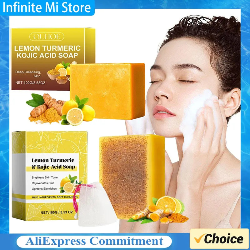 Lemon Turmeric Kojic Acid Soap - Handmade, Exfoliating, Brightening, 100g