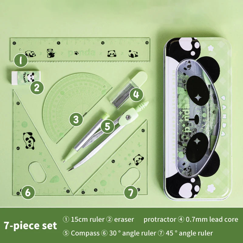 Cartoon Cute Student Rulers Protractor Compass Clear Scale Precise Accurate Math Geometry Set Stationery School Supplies