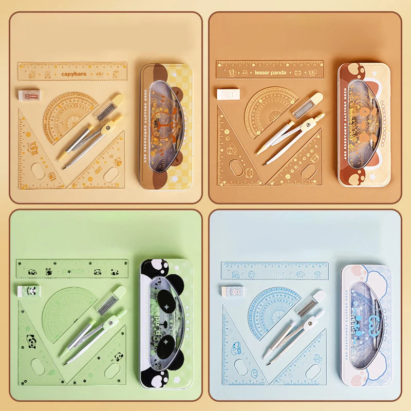 Cartoon Cute Student Rulers Protractor Compass Clear Scale Precise Accurate Math Geometry Set Stationery School Supplies