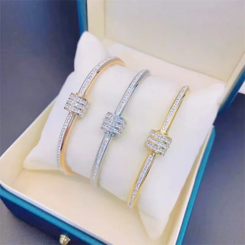 Luxury Gold-Plated Stainless Steel Crystal Wrap Bangle - Handmade, Non-Tarnish, Hypoallergenic Women's Bracelet