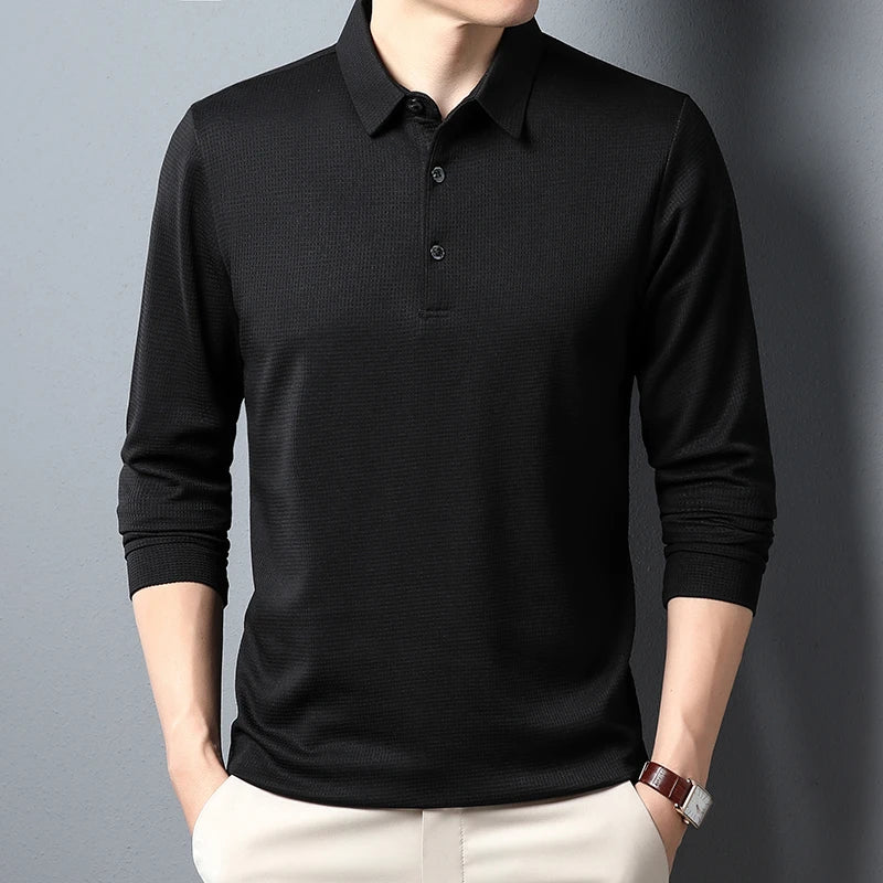Men's Business Casual Polo Long Sleeve T-shirt Summer Comfortable Top