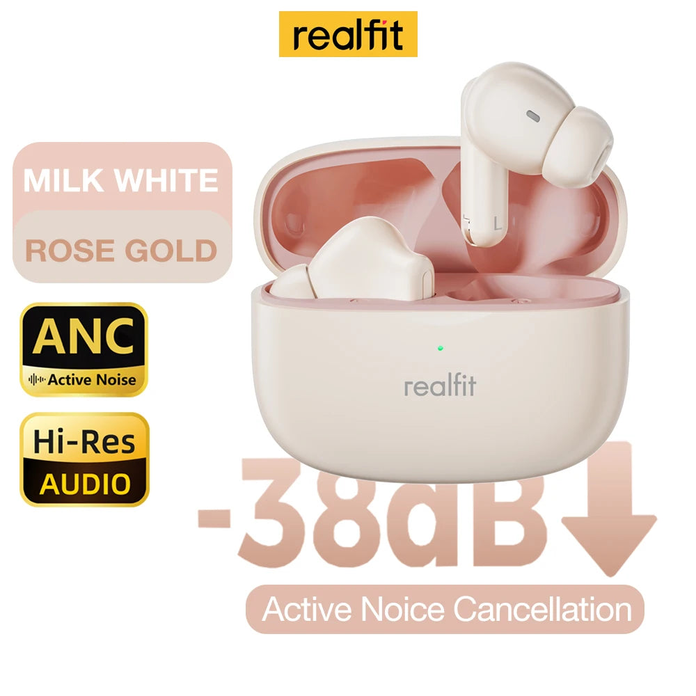 Realfit F3 Bluetooth Earphones ANC Active Noise Cancellation Wireless Earbuds ENC Call HIFI Stereo Superb Bass Sport Gaming
