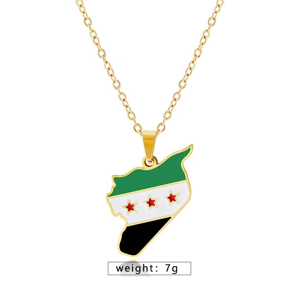 Syria Map Flag Pendant Necklace & Keychain - Unisex Alloy Jewelry for Men & Women | Fashion Keyring, Choker & Bag Charm Gift