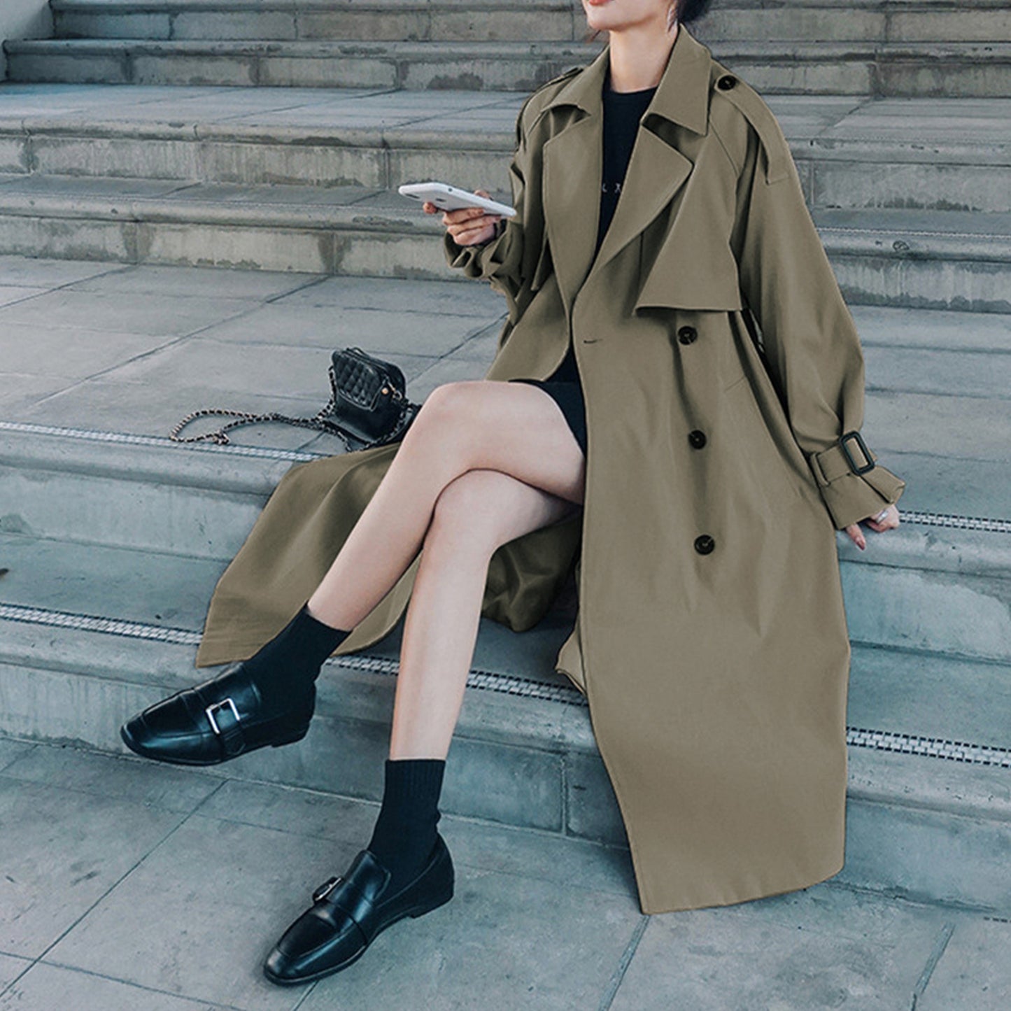 Women Trendy Trench Coat, Double Breasted Coat, Elegant Oversize Trench Coat