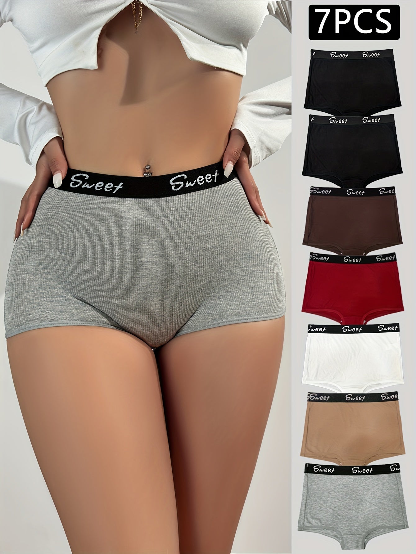 Sexy Comfy Breathable Stretchy 7pcs Boxer Shorts, Women's Lingerie & Underwear