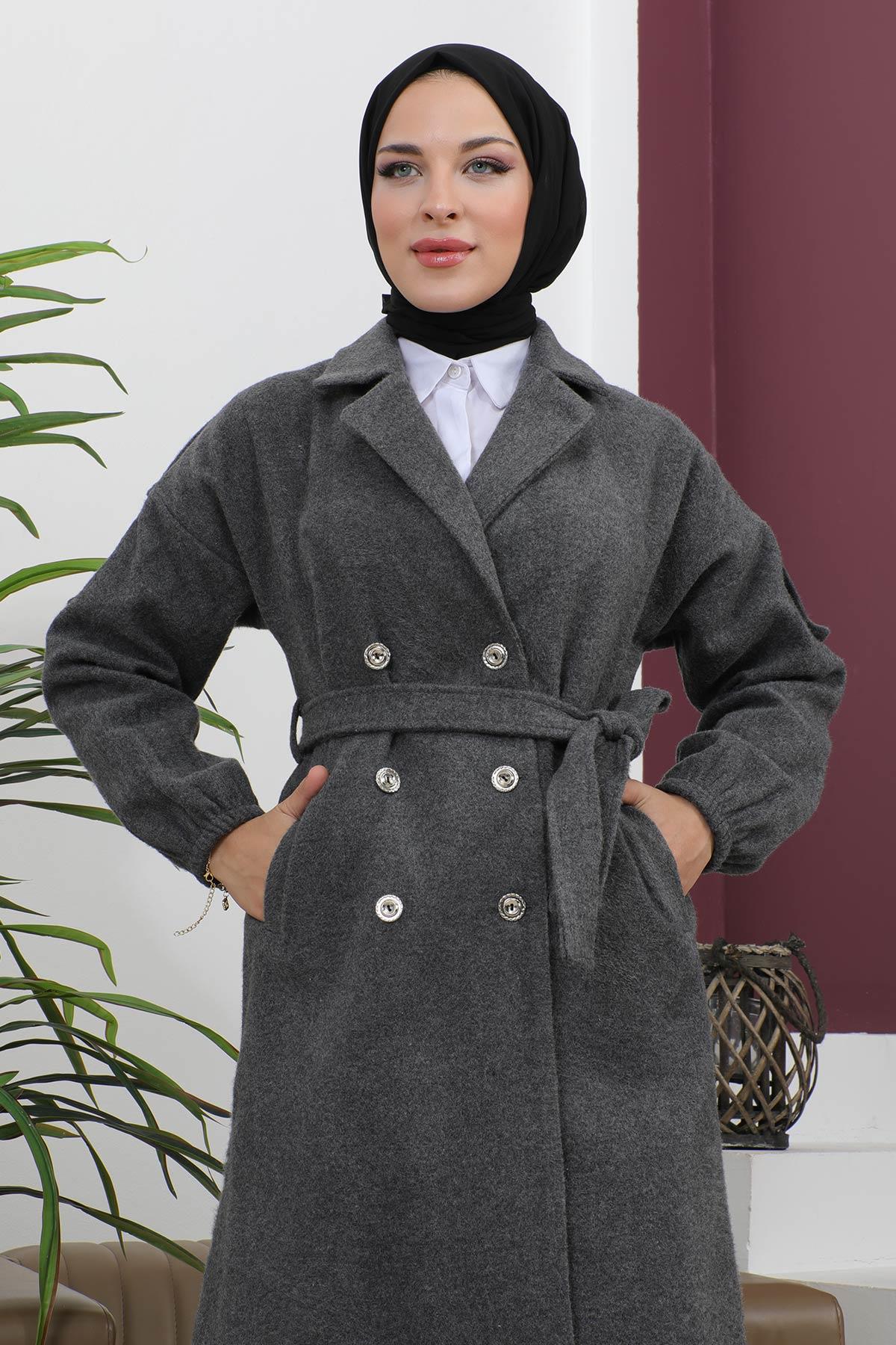 Wide Fur Collar Cashmere Coat