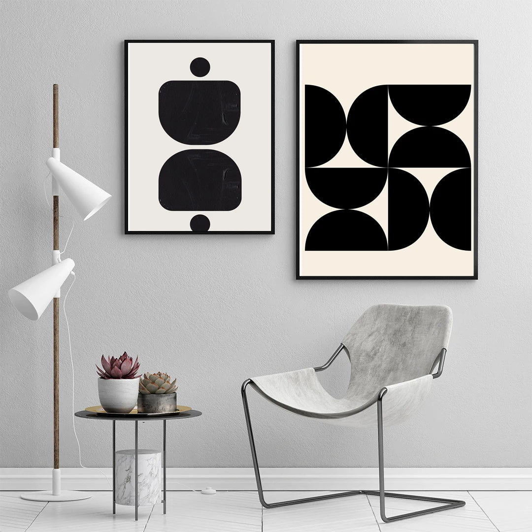 Block Poster Print Black White Canvas Painting Abstract Line Art Wall Picture