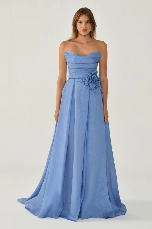 Strapless Indigo Women's Organza Evening Dress