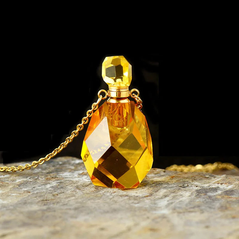 Natural Gems Stone Essential Oil Diffuser Perfume Bottle Amethysts Pendant Necklace February Birthstone Jewelry