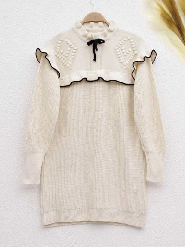 Ruffled Collar Laced Knit Tunic