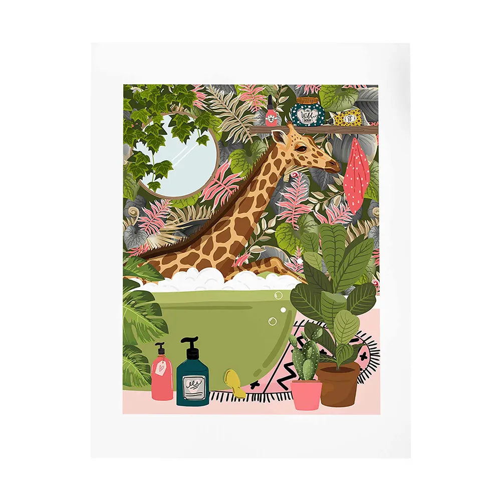 Tiger in Bathtub Botanical Tropical Jungle Wall Art Canvas Painting