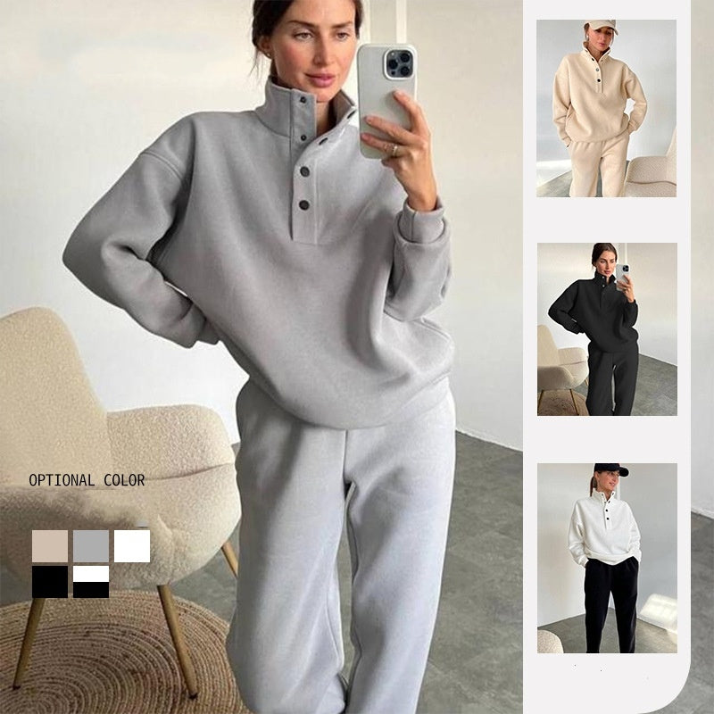 Oversized Solid Casual Pullovers Long Pant Set